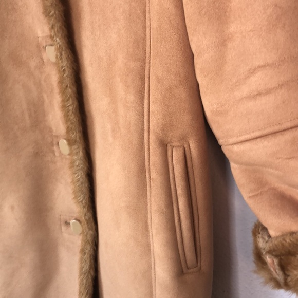 Utex Faux Shearling Long Coat Camel Tan Suede Plush Lined Full Length Medium - Picture 5 of 11